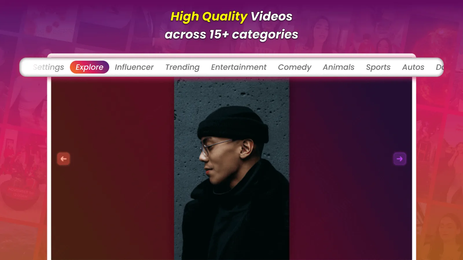 Insta Reels categories with a short video playing